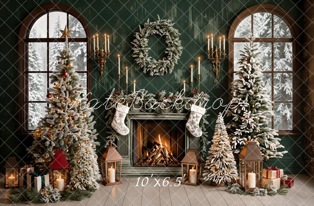 Natale Verde Vintage del Camino Retro con Finestra Ad Arco - Progettato da Emetselch