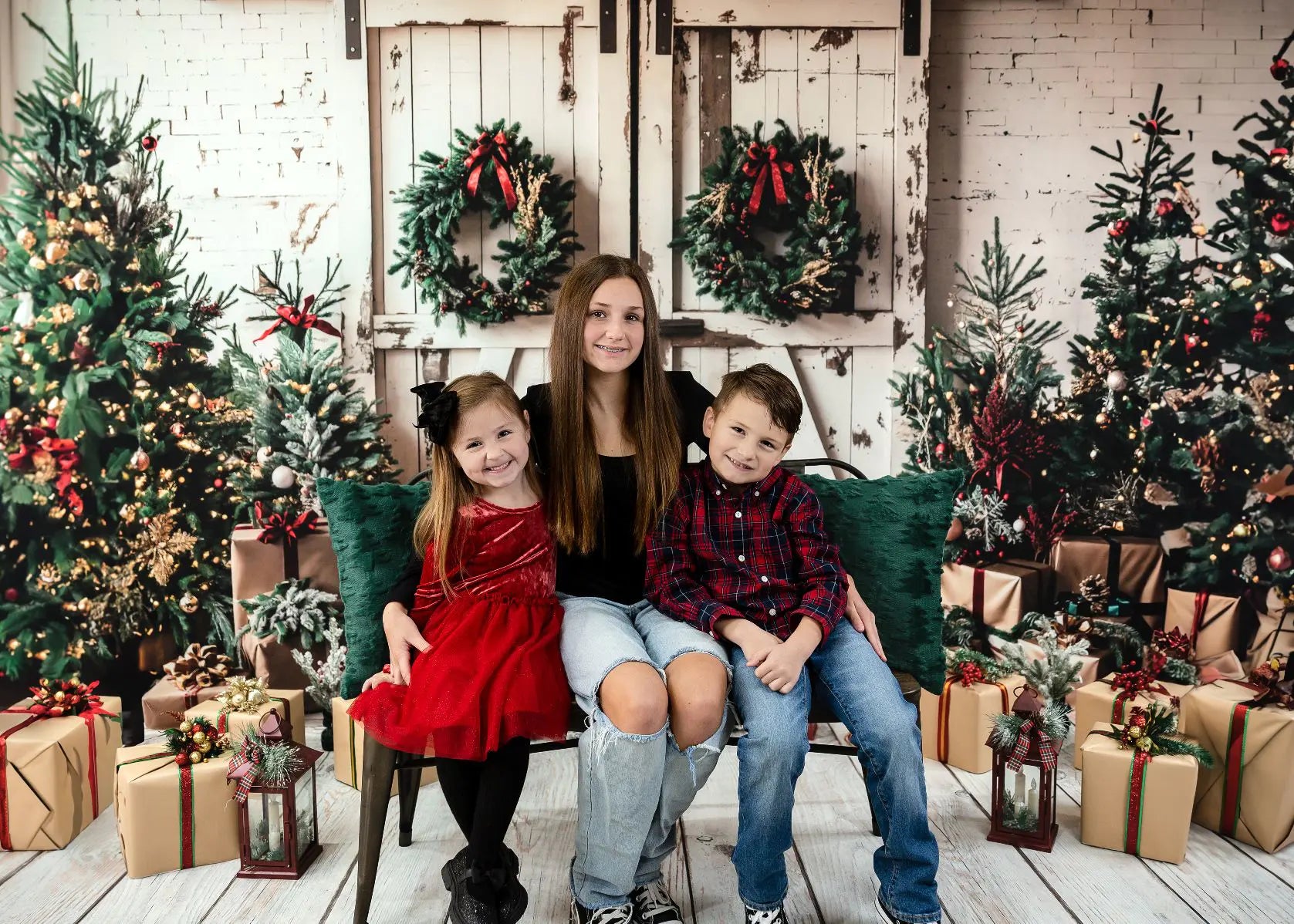 Kate Christmas Tree White Shabby Barn Door Backdrop Designed by Emetselch