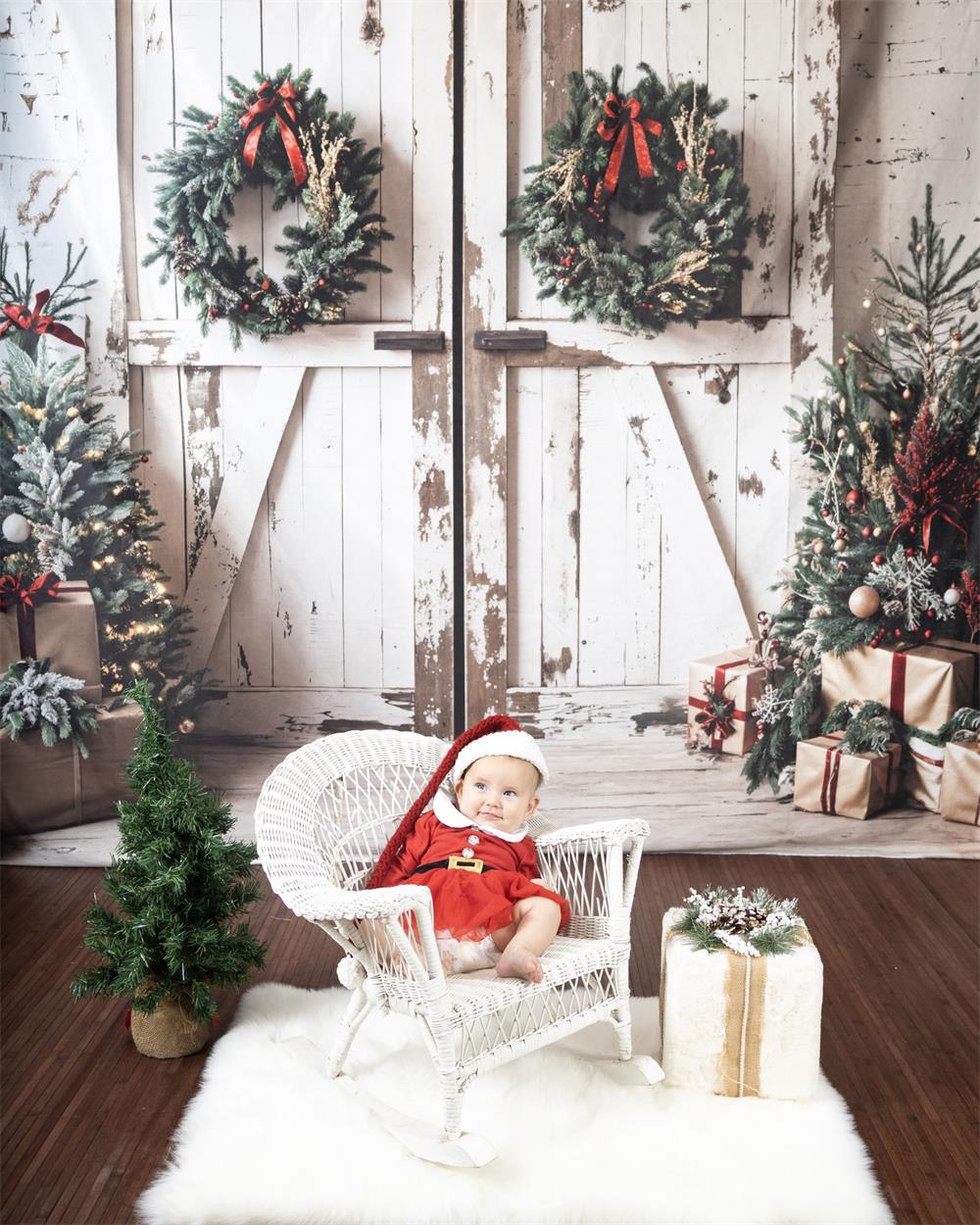 Kate Christmas Tree White Shabby Barn Door Backdrop Designed by Emetselch