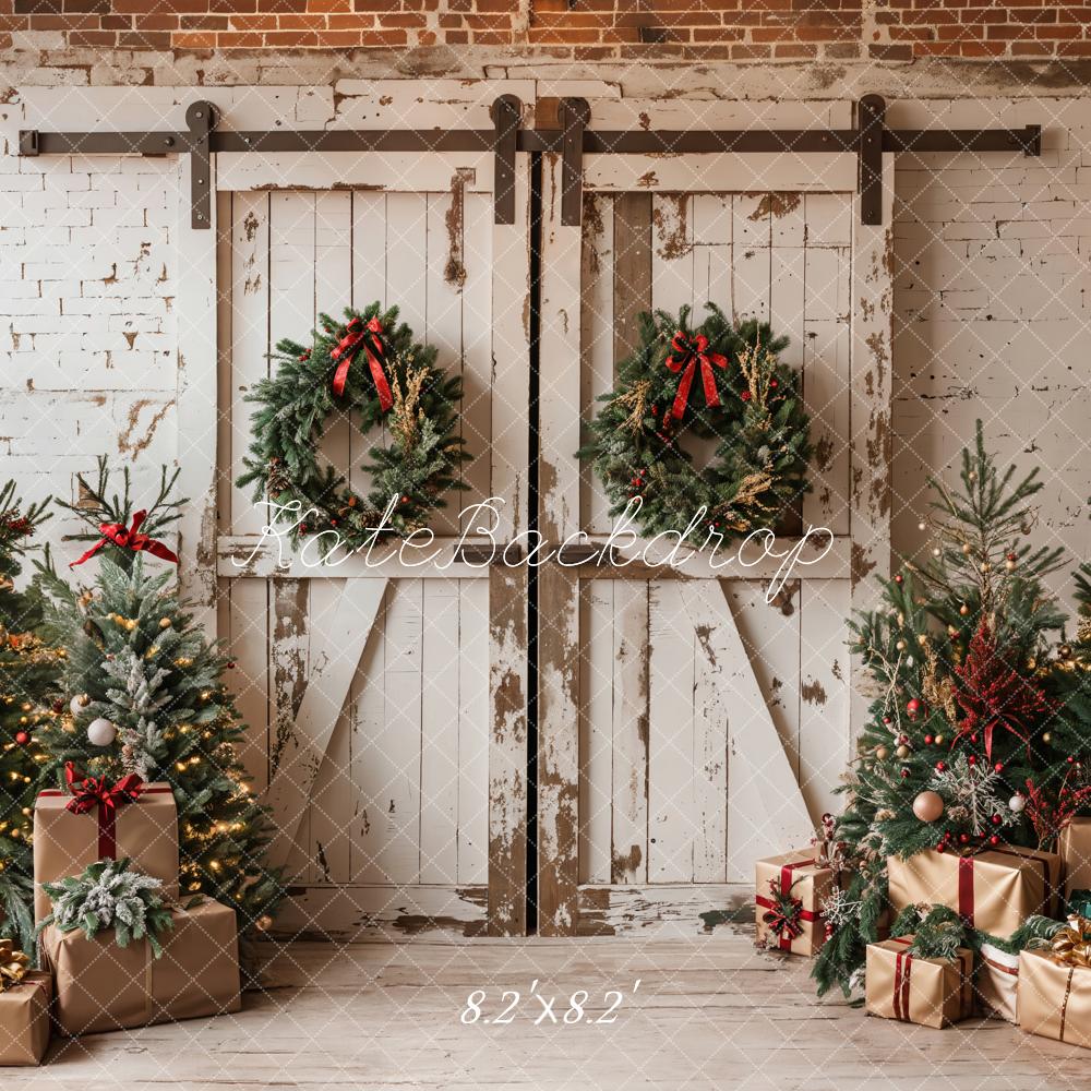 Kate Christmas Tree White Shabby Barn Door Backdrop Designed by Emetselch
