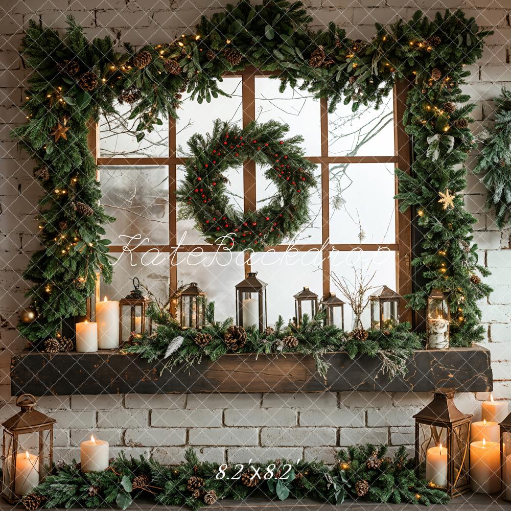 Kate Christmas Framed Window White Brick Wall Backdrop Designed by Emetselch