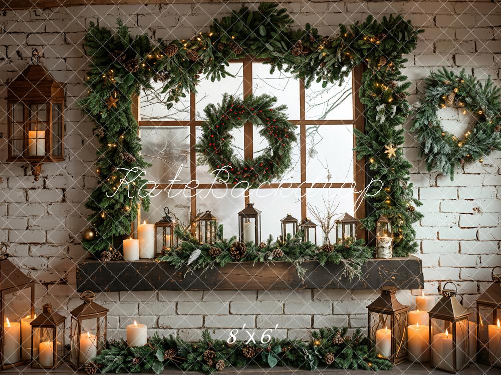 Kate Christmas Framed Window White Brick Wall Backdrop Designed by Emetselch