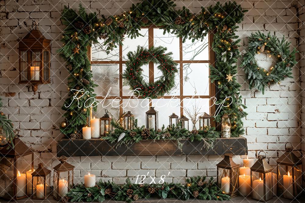 Kate Christmas Framed Window White Brick Wall Backdrop Designed by Emetselch