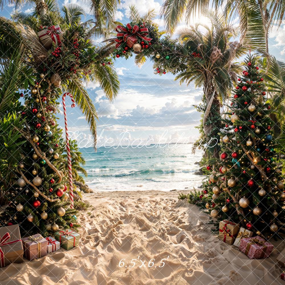 Kate Summer Beach Green Plant Arch Christmas Backdrop Designed by Emetselch