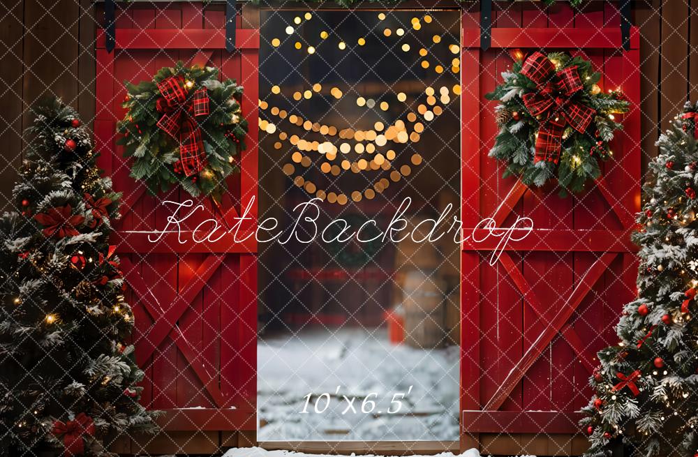 Kate Christmas Night Red Barn Door Backdrop Designed by Emetselch