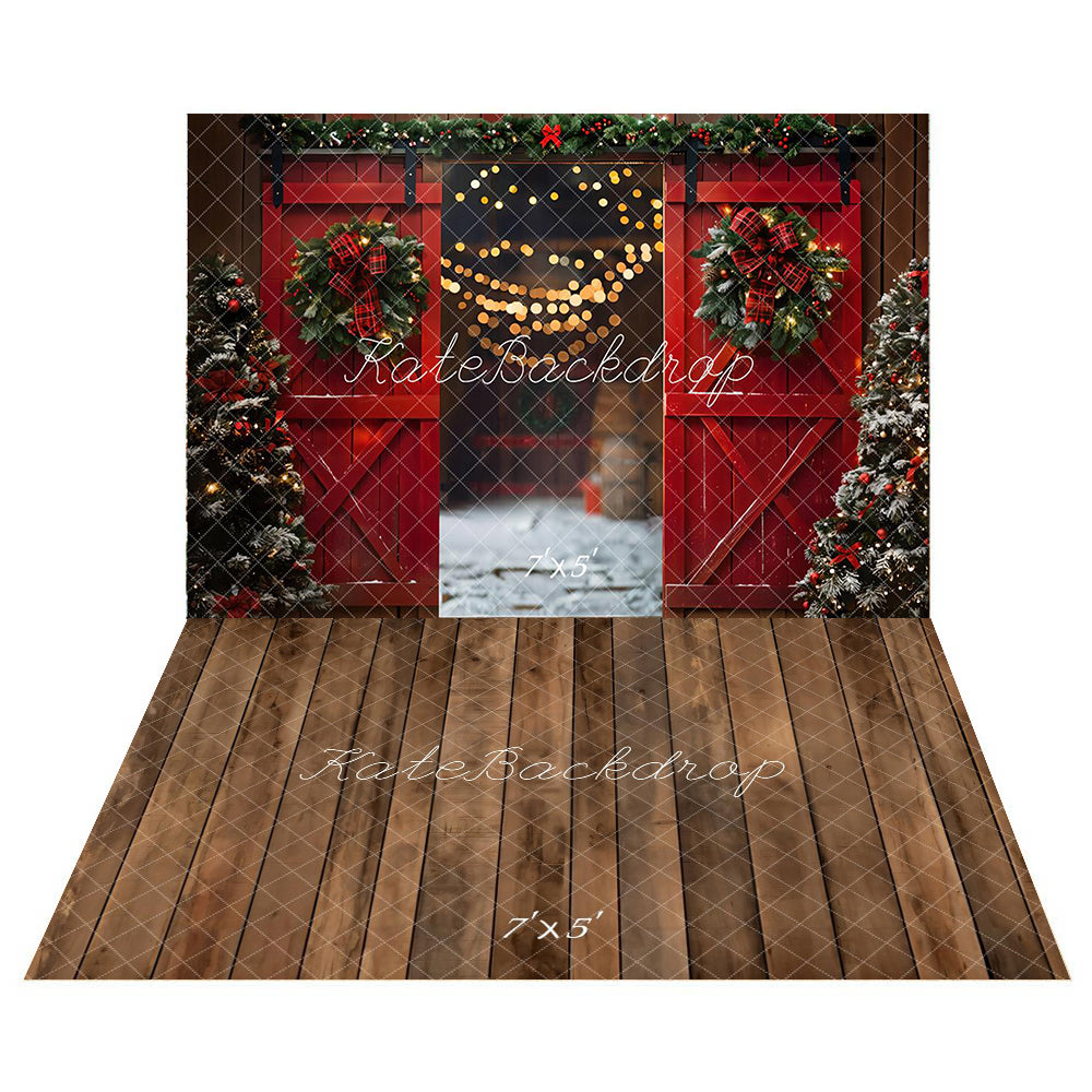Kate Christmas Night Red Barn Door Backdrop Designed by Emetselch