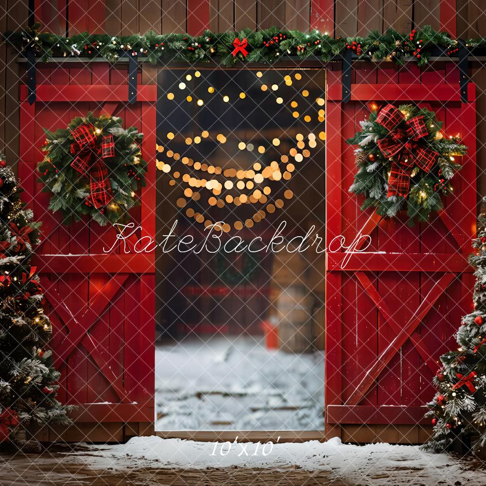 Kate Christmas Night Red Barn Door Backdrop Designed by Emetselch