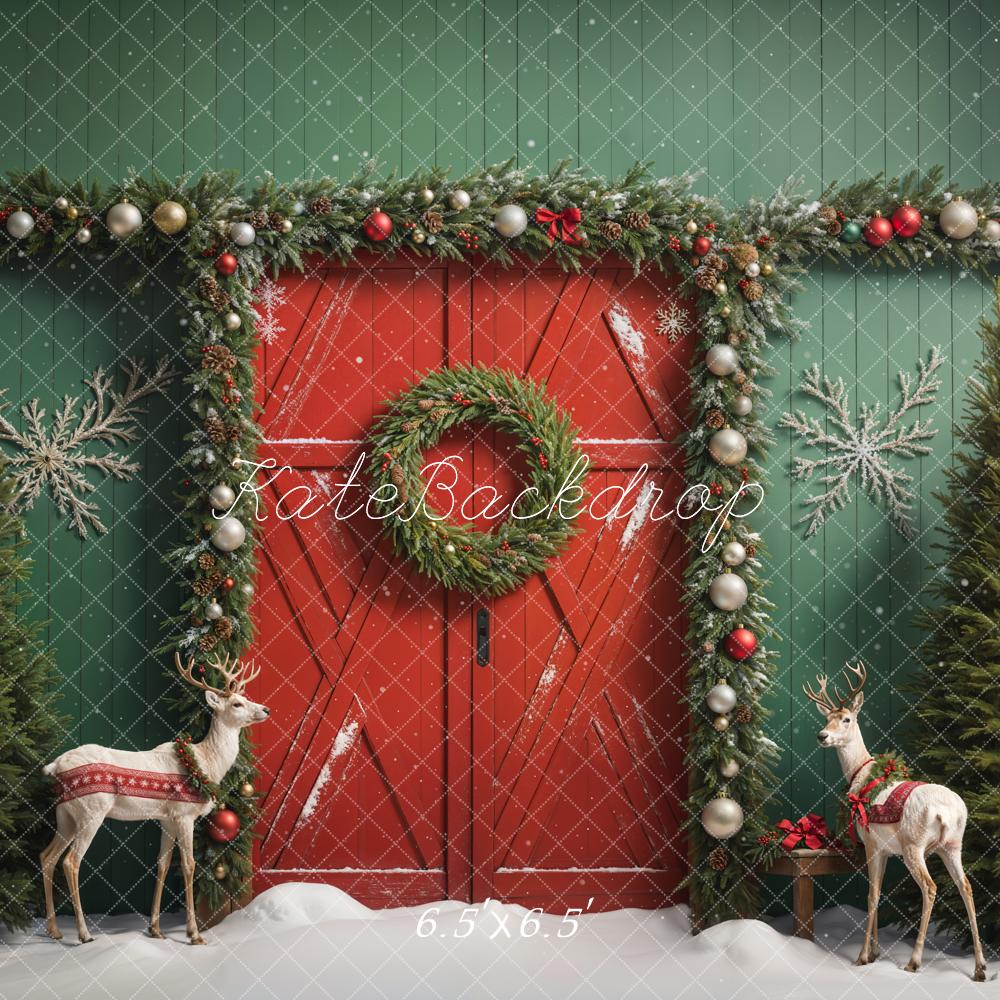 Kate Christmas Elk Red Barn Door Backdrop Designed by Emetselch