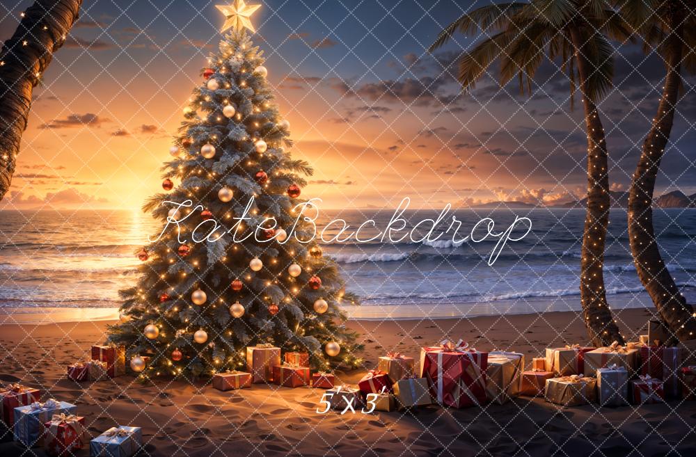 Kate Summer Beach Sunset Christmas Photography Backdrop Designed by Emetselch