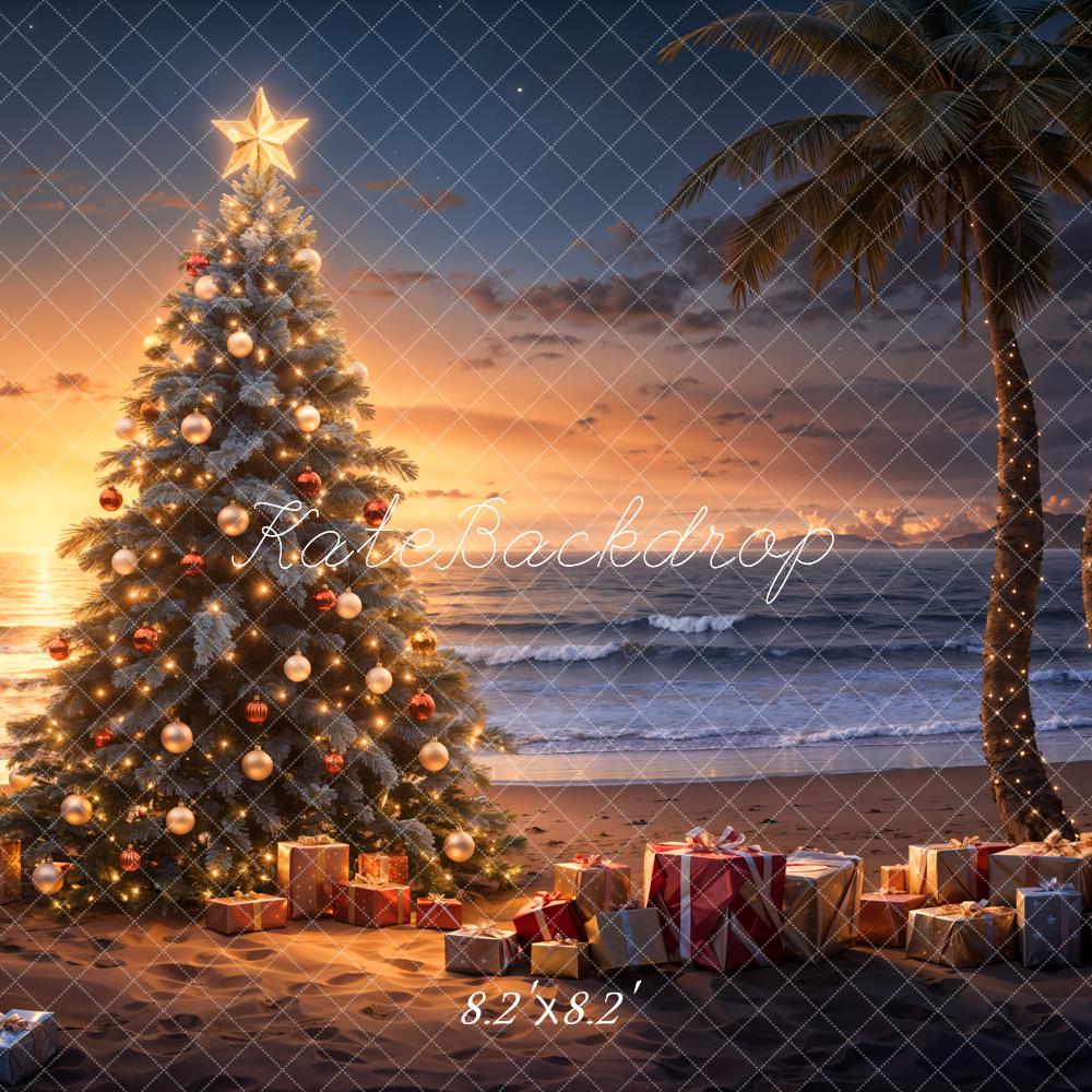 Kate Summer Beach Sunset Christmas Photography Backdrop Designed by Emetselch