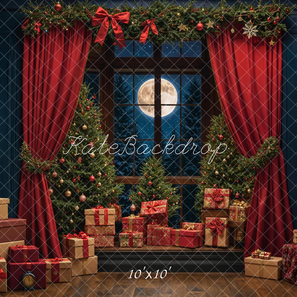 Noche de Navidad Red Curtain Framed Window Backdrop Diseñado por Emetselch