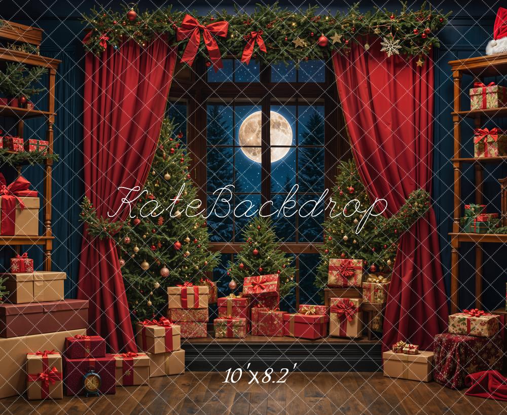 Noche de Navidad Red Curtain Framed Window Backdrop Diseñado por Emetselch