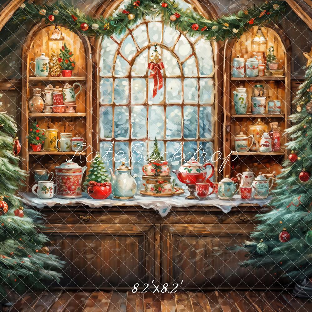 Kate Christmas Tree Watercolor Retro Kitchen Backdrop Designed by GQ