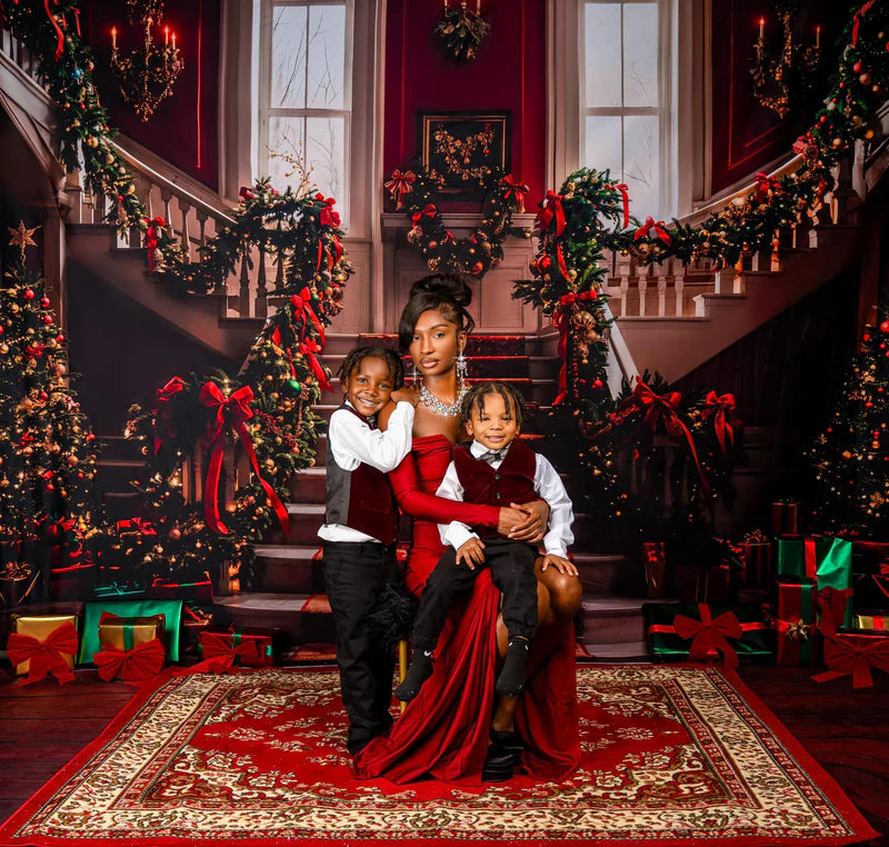 Albero di Natale Rosso Retro Sfondo Scala Grande Designed by Emetselch