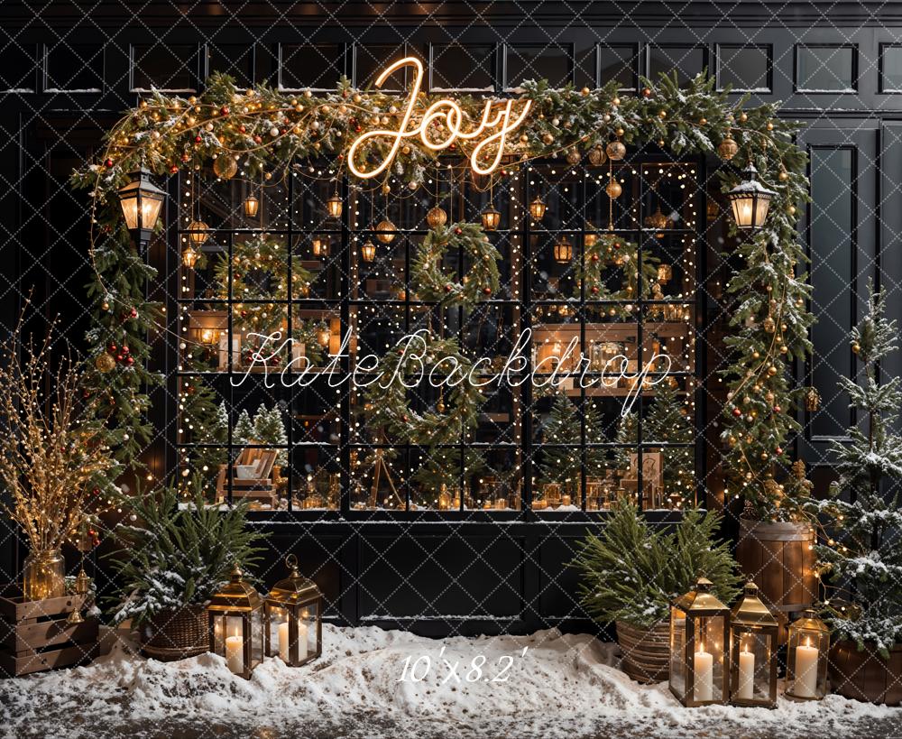 Marco de Ventana de Invierno de Navidad Black Retro de Emetselch