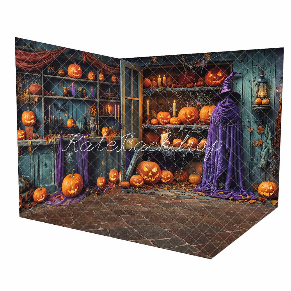 Kate Halloween Green Shabby Wooden Pumpkin Store Room Set