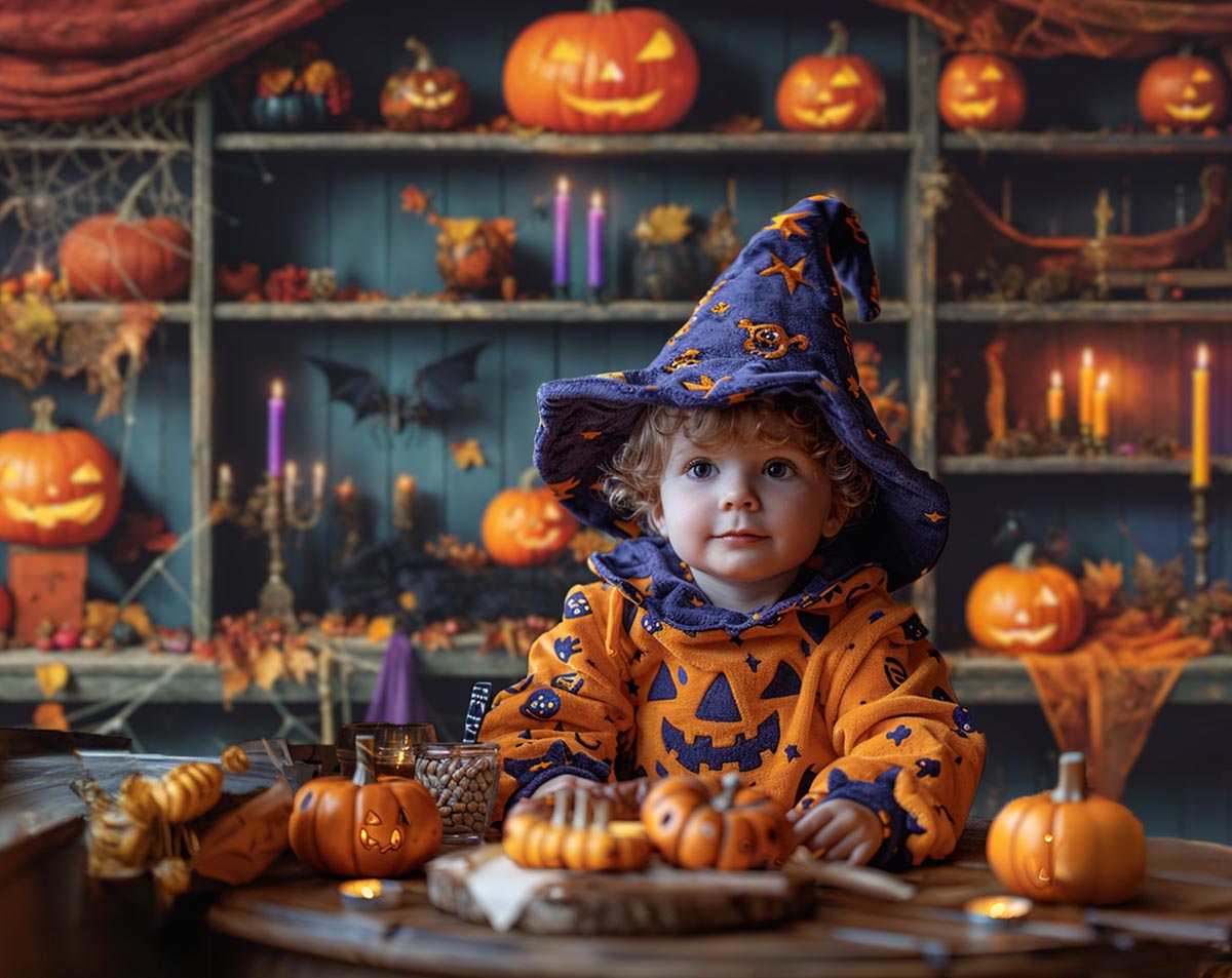 Fondo de tienda de calabaza de madera verde desgastada para Halloween Designed by Emetselch