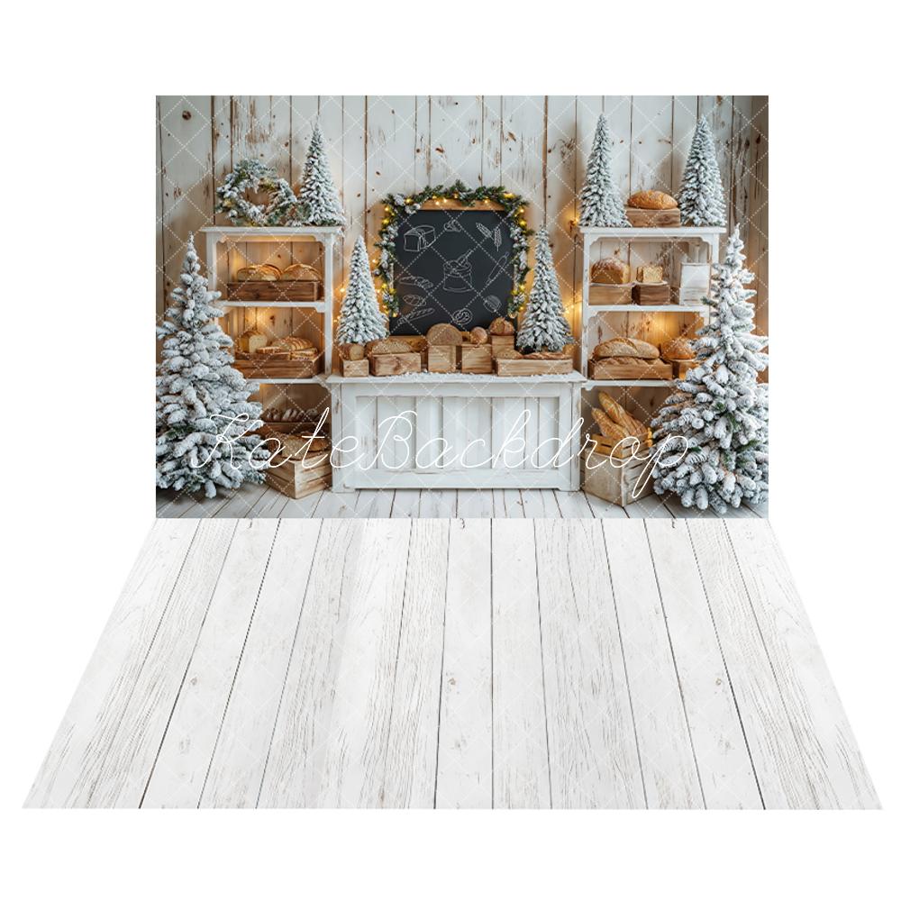 Kate Christmas Tree White Wooden Shelf Bread Chalkboard Backdrop+White Wooden Floor Backdrop