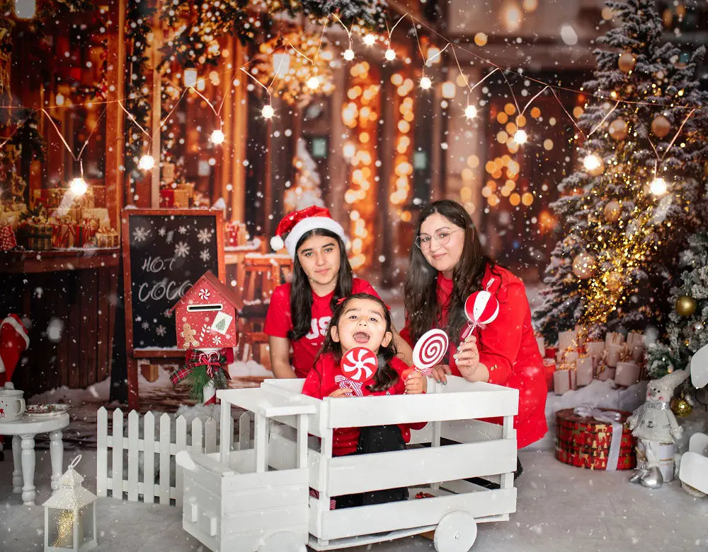 Kate Christmas Tree Street Hot Cocoa Shop Backdrop Designed by Emetselch
