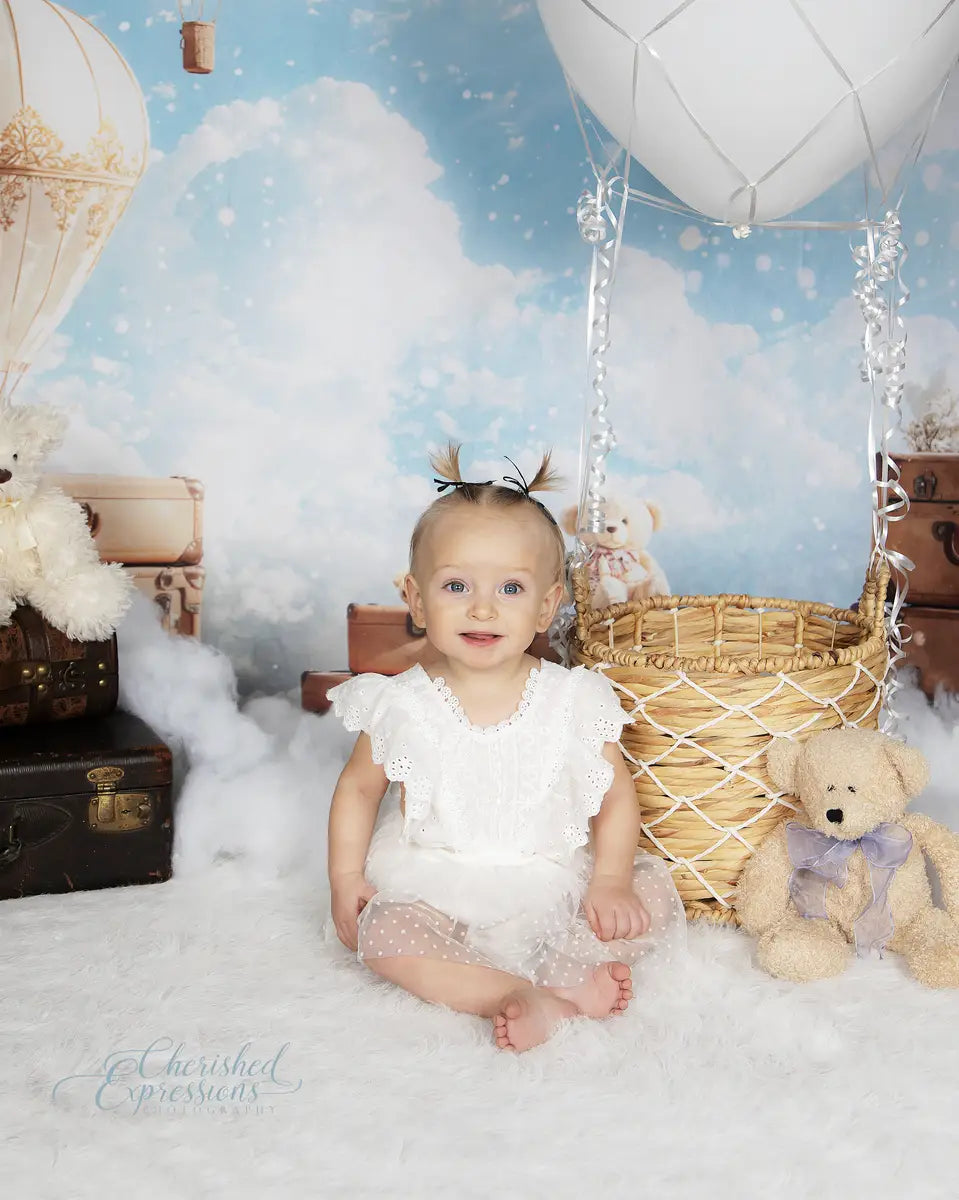 Kate Hot Air Balloons Clouds Travel Sky Backdrop Designed by Emetselch