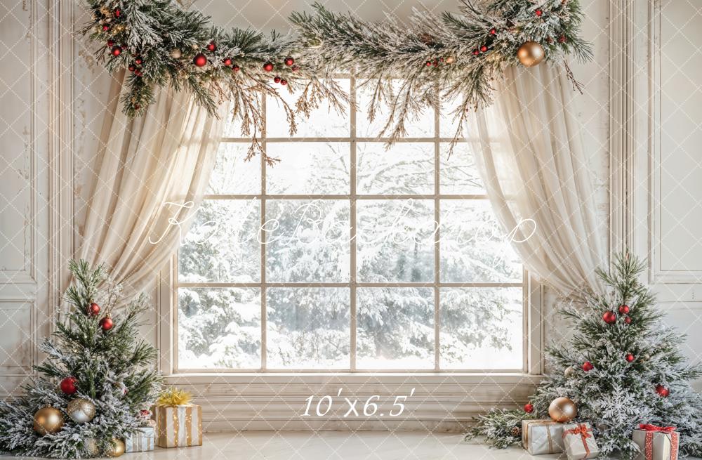 Kerstboom Raam Witte Gordijnen Foto Achtergrond Designed by Emetselch