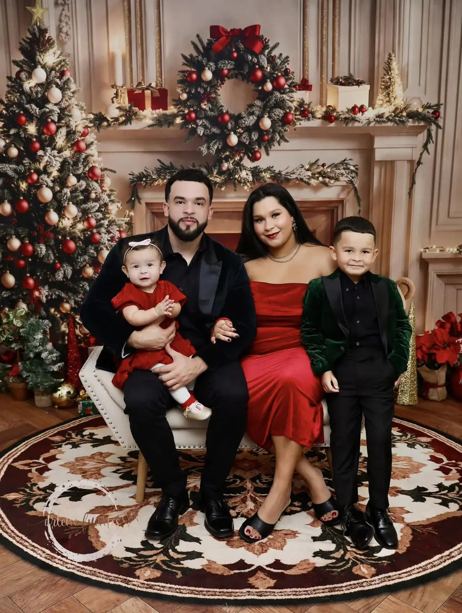 Kate Christmas Tree Fireplace White Retro Wall Backdrop Designed by Emetselch