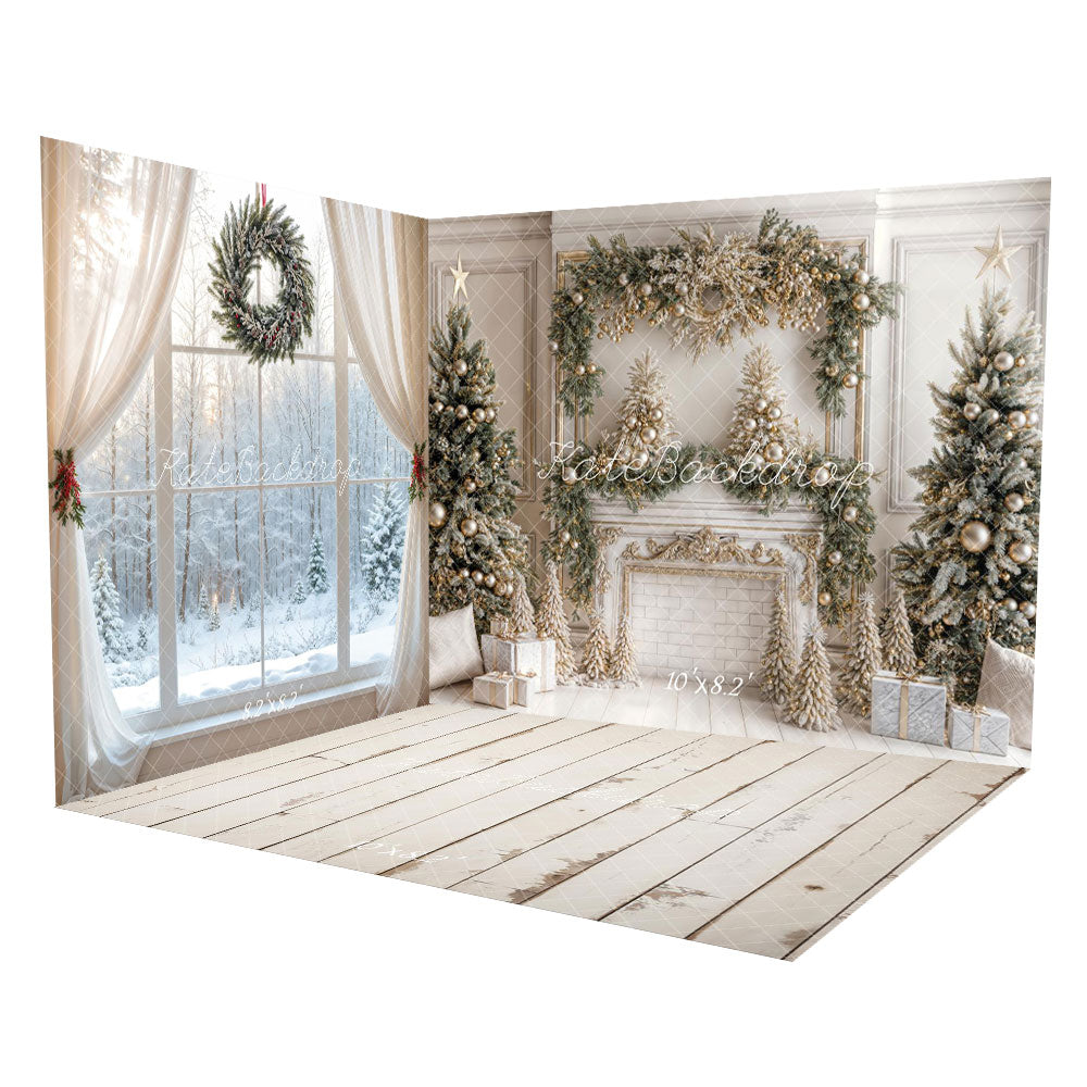 Kate Christmas White Vintage Brick Fireplace Room Set