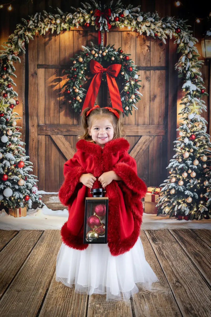 Kerstbomen Arch Krans Houten Deur Foto Achtergrond Designed by Emetselch