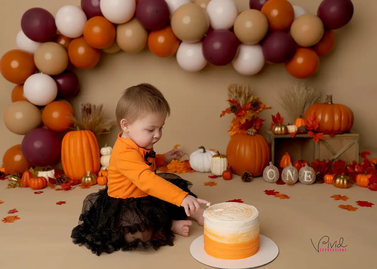 Kate Fall Cake Smash Pumpkin Balloon Arch Backdrop Designed by Melissa King
