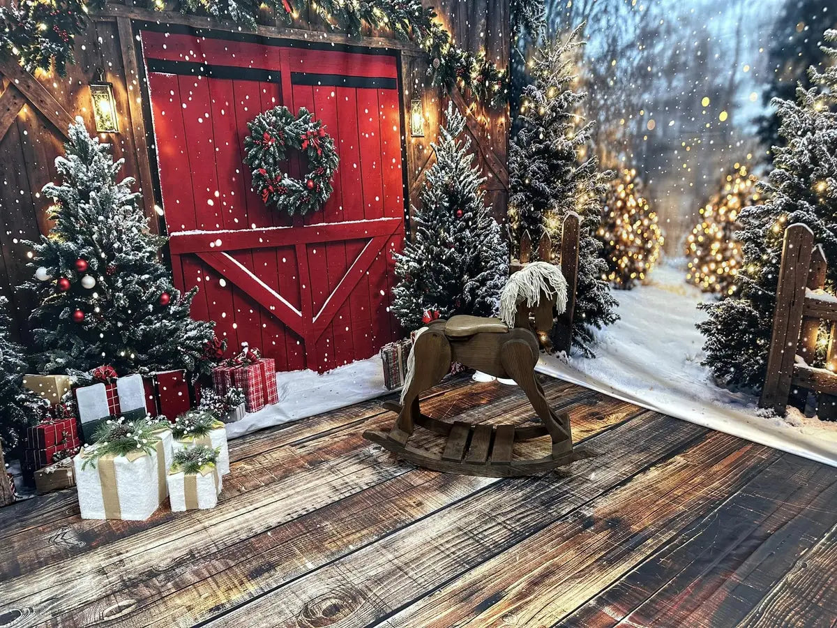 Kate Christmas Red Barn Door Wreath Room Set