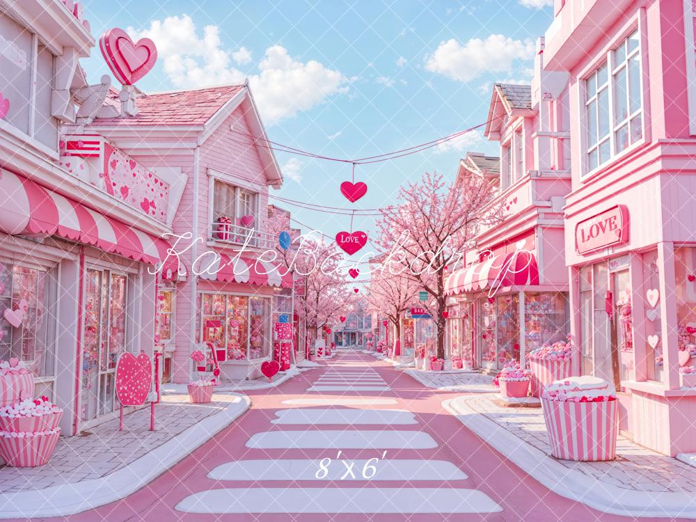 Kate Valentine's Day Pink Love Cupcake Street Backdrop for Photography Designed by Emetselch