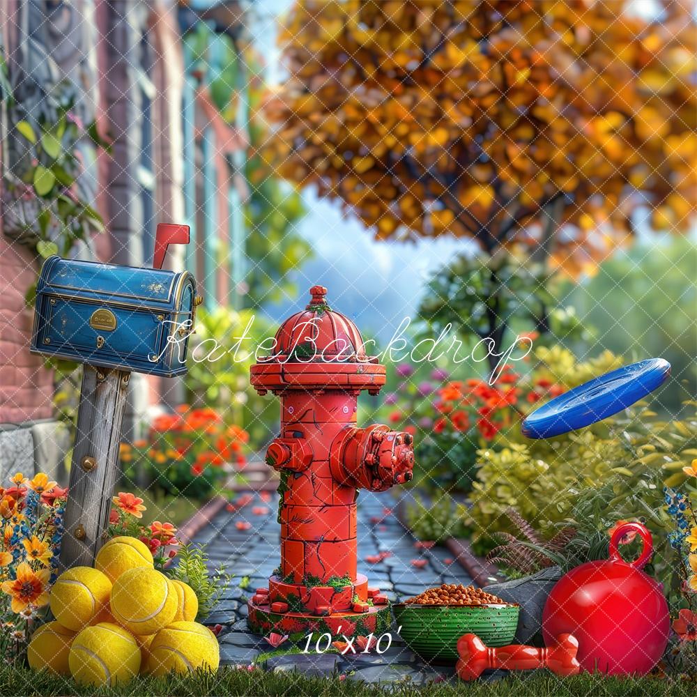 Kleurige Tuin Brandkraan Foto Achtergrond Ontworpen door Laura Bybee