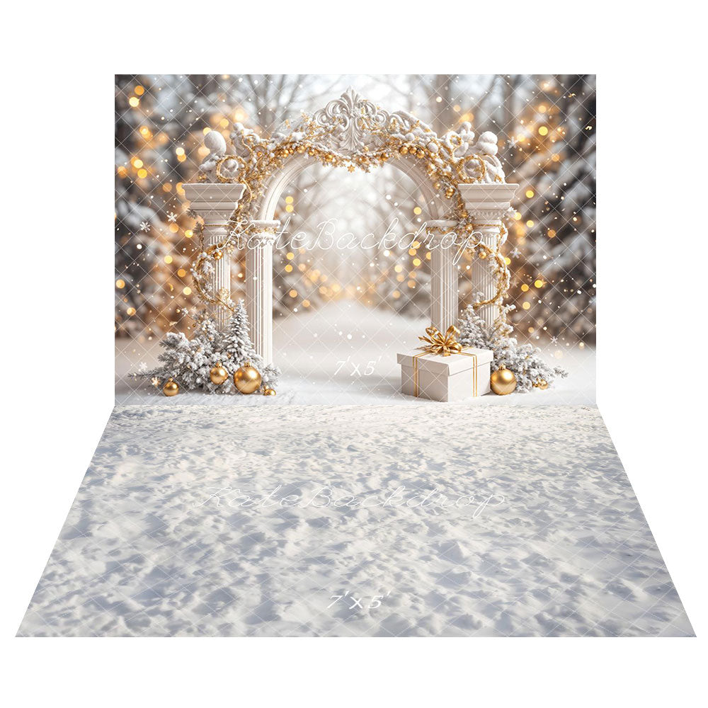 Kate Christmas Snowy Wonderland Retro Arch Backdrop+Winter Snow Texture Floor Backdrop