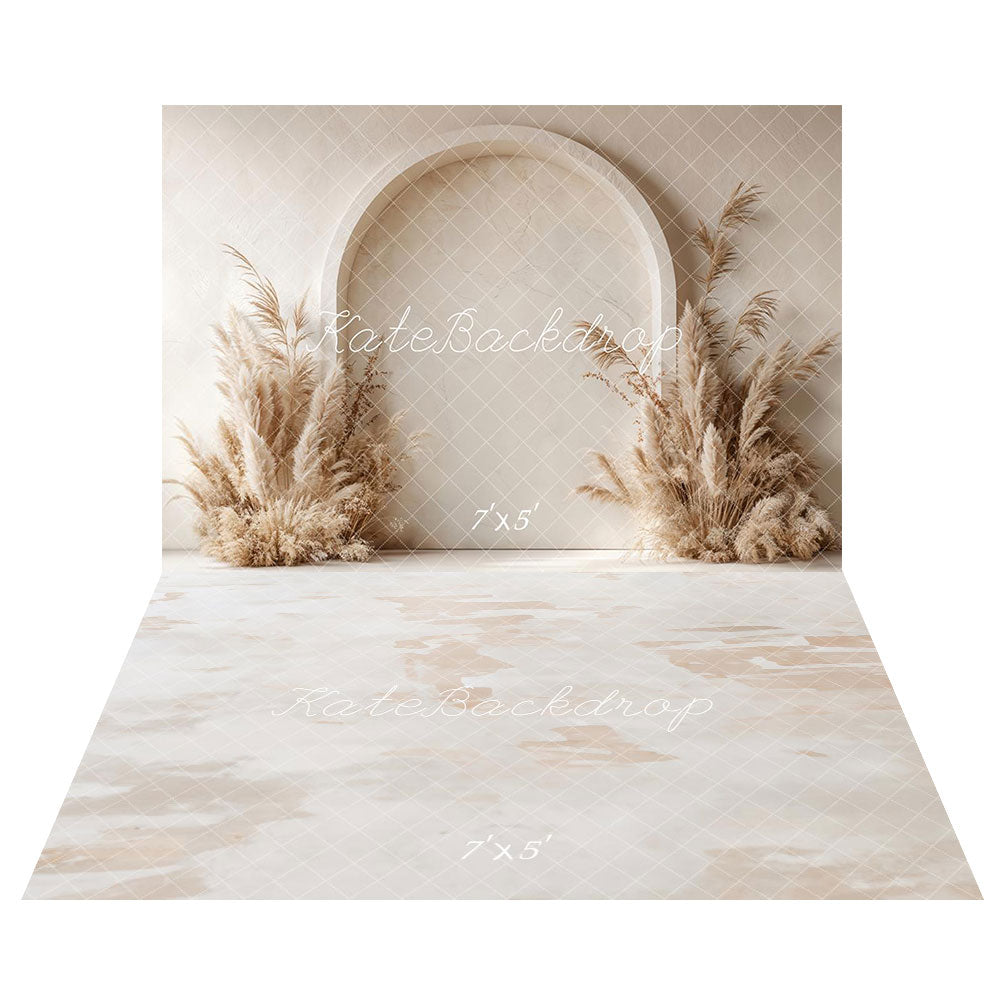 Sfondo Boho Arch Pampas Grass + Sfondo in Tessuto Astratto Neutro Beige