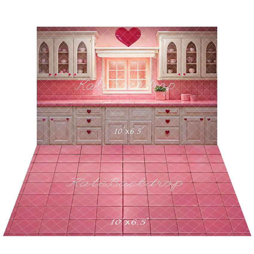 Valentine Pink Heart Foto Achtergrond+Pink Tile Floor Backdrop Designed by.