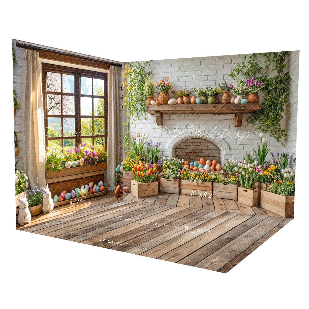 Conjuntos de habitación de huevos florales de Pascua en cajas de madera