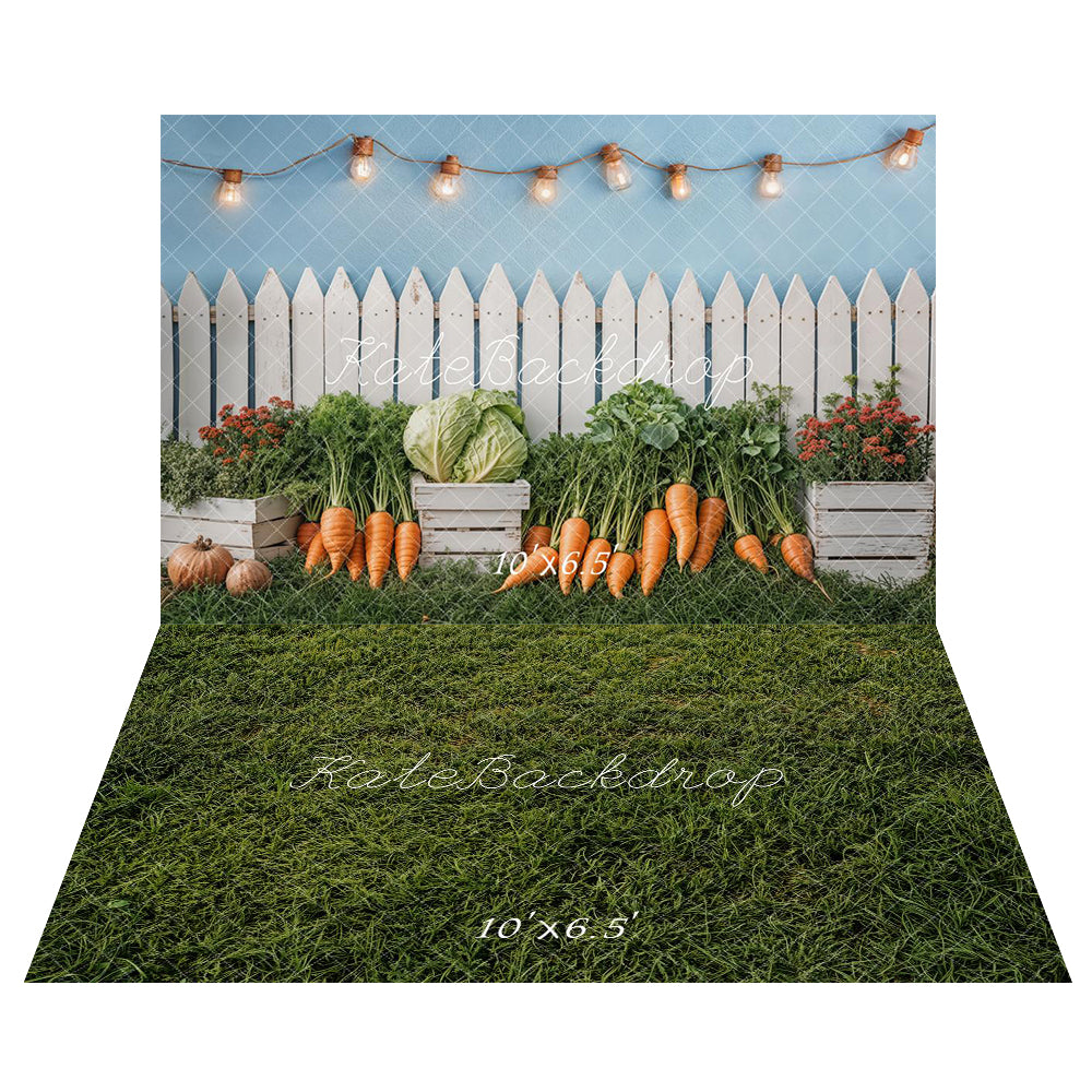 Easter Fence Garden Vegetables Foto Achtergrond+Green Grass Lawn Floor Backdrop