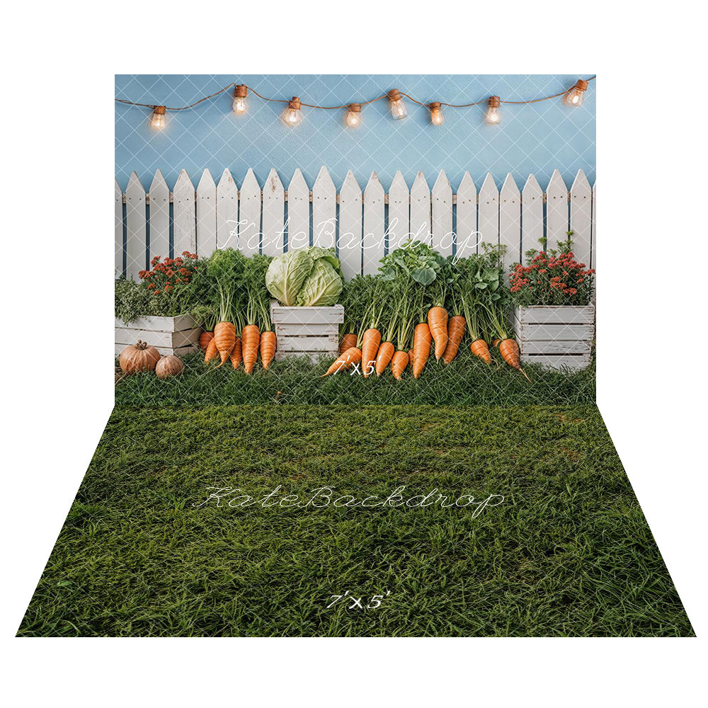 Easter Fence Garden Vegetables Foto Achtergrond+Green Grass Lawn Floor Backdrop