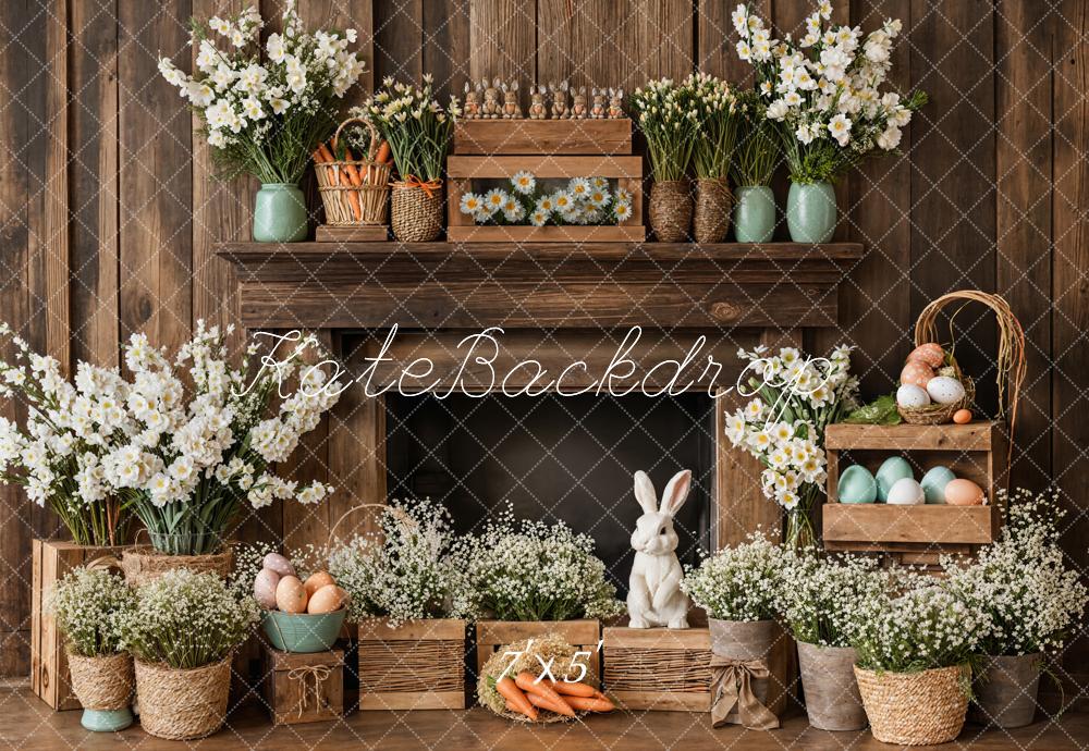 Fondo Rústico Floral de Conejo de Chimenea de Pascua diseñado por Emetselch