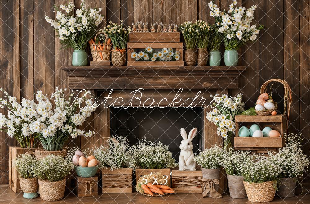Fondo Rústico Floral de Conejo de Chimenea de Pascua diseñado por Emetselch