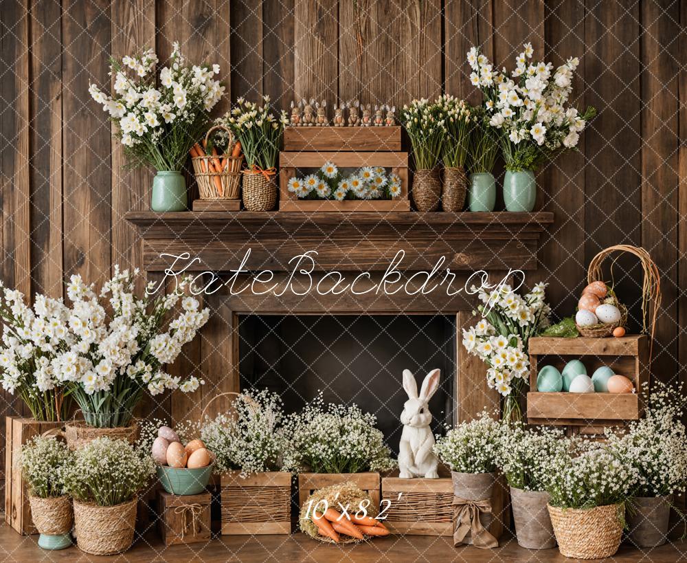 Fondo Rústico Floral de Conejo de Chimenea de Pascua diseñado por Emetselch