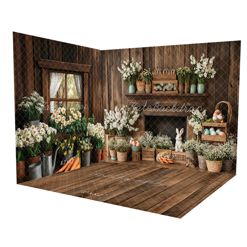 Kate Easter Fireplace Bunny Rustic Floral Photo Kit Photography Backdrops&Props Themed Bundle