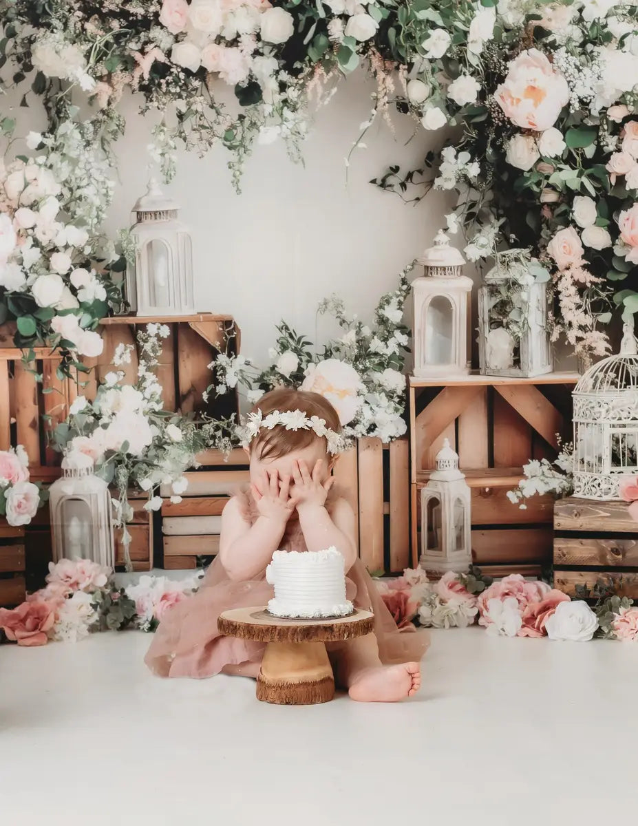 Kate Spring Green and Pink Floral Arch & Lantern Backdrop Designed by Patty Roberts