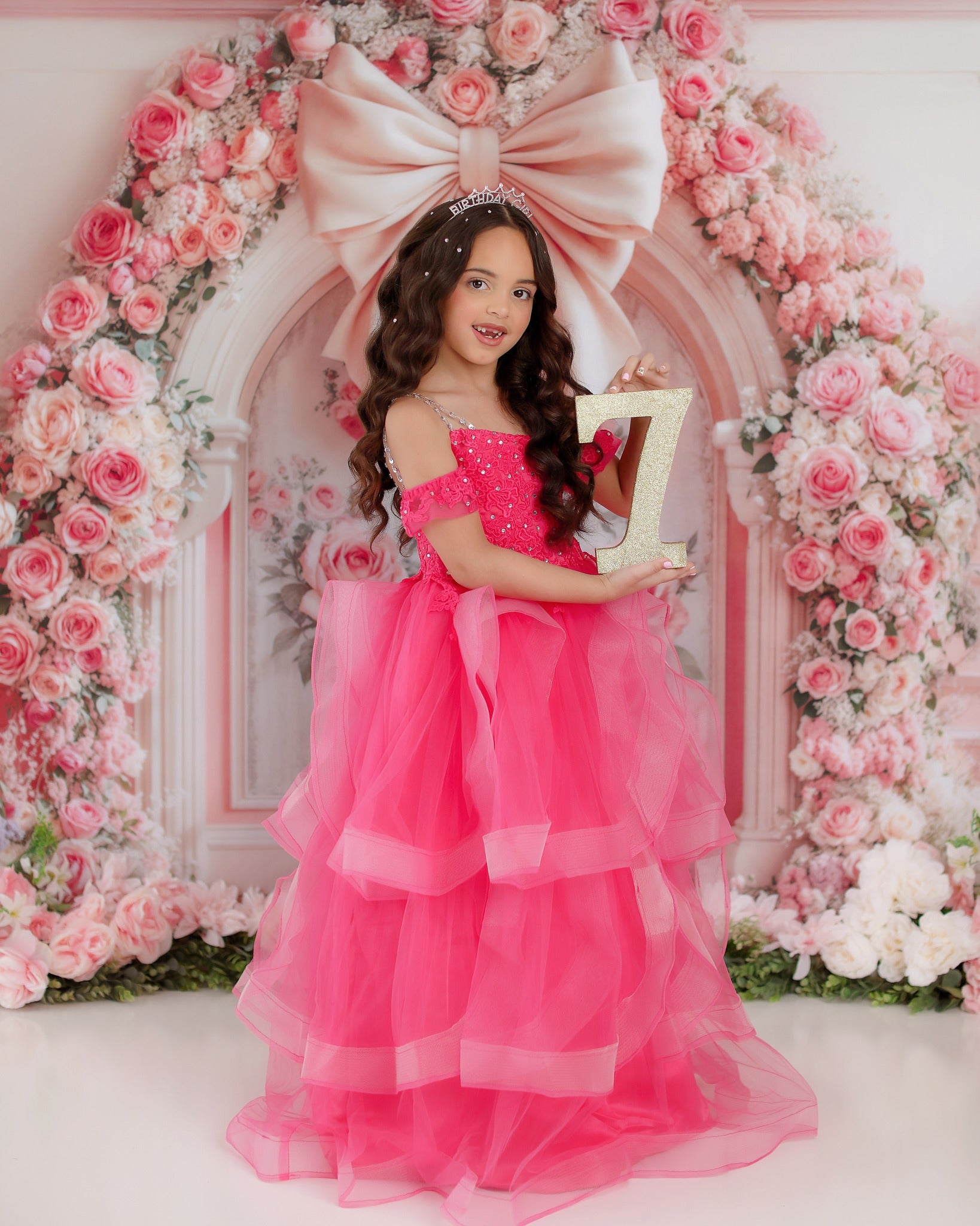 Kate Pink Rose Floral Arch Bow Photography Backdrop Designed by Emetselch