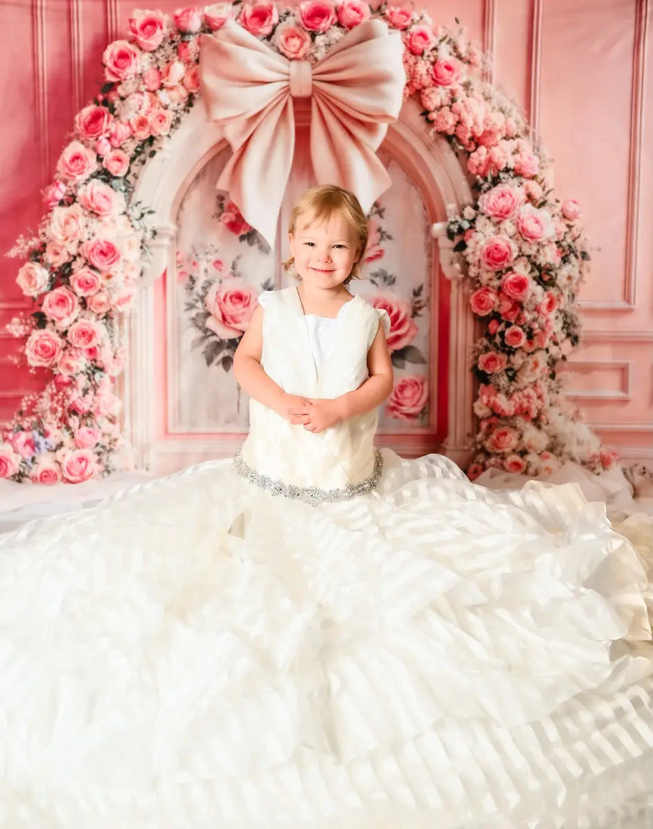 Kate Pink Rose Floral Arch Bow Photography Backdrop Designed by Emetselch