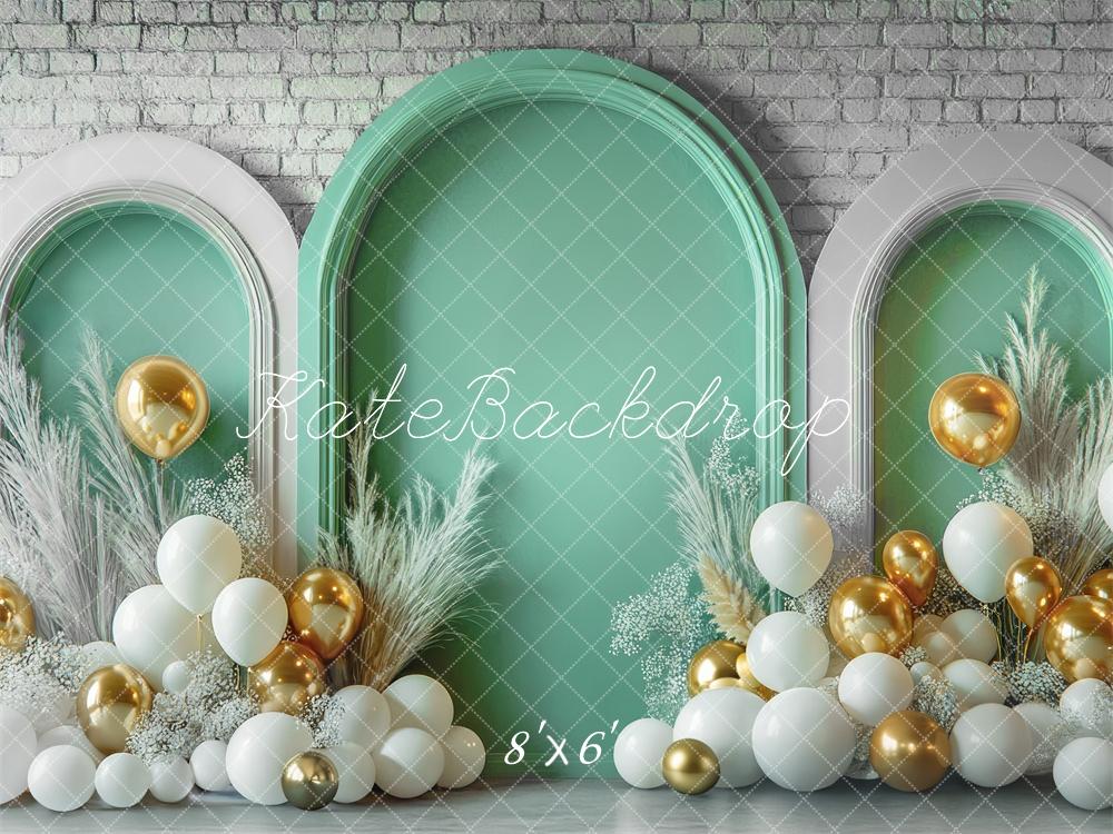 Kate Spring Balloon Arch Green Brick Wall Backdrop Designed by Mini MakeBelieve