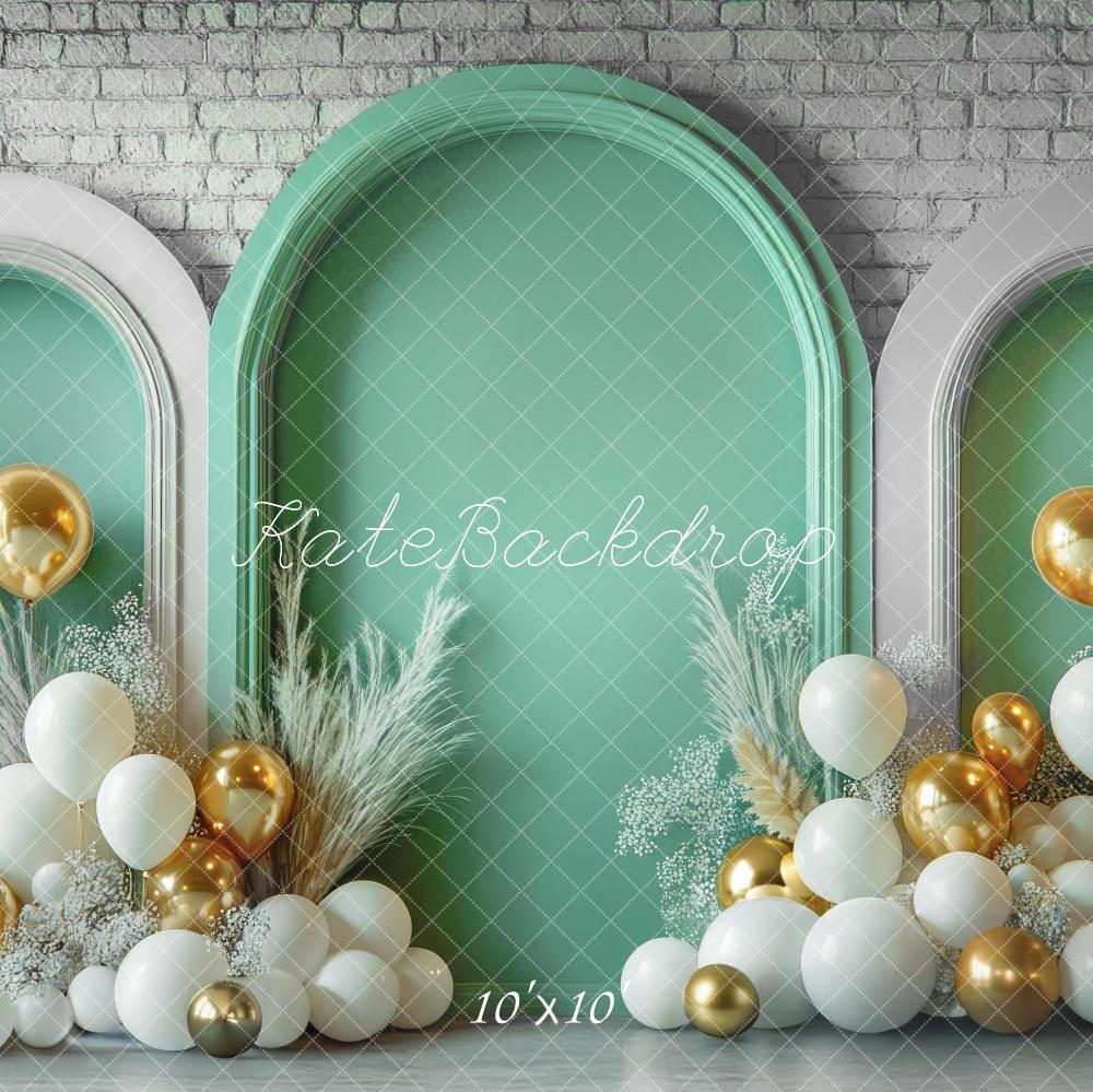 Kate Spring Balloon Arch Green Brick Wall Backdrop Designed by Mini MakeBelieve