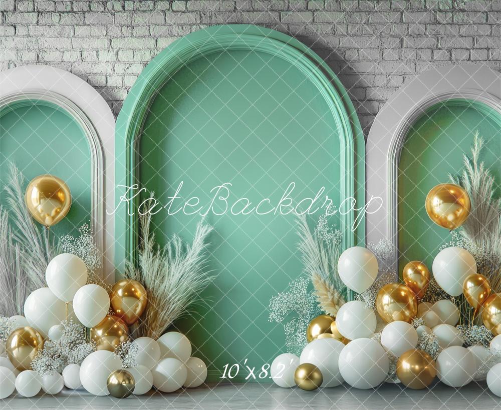 Kate Spring Balloon Arch Green Brick Wall Backdrop Designed by Mini MakeBelieve
