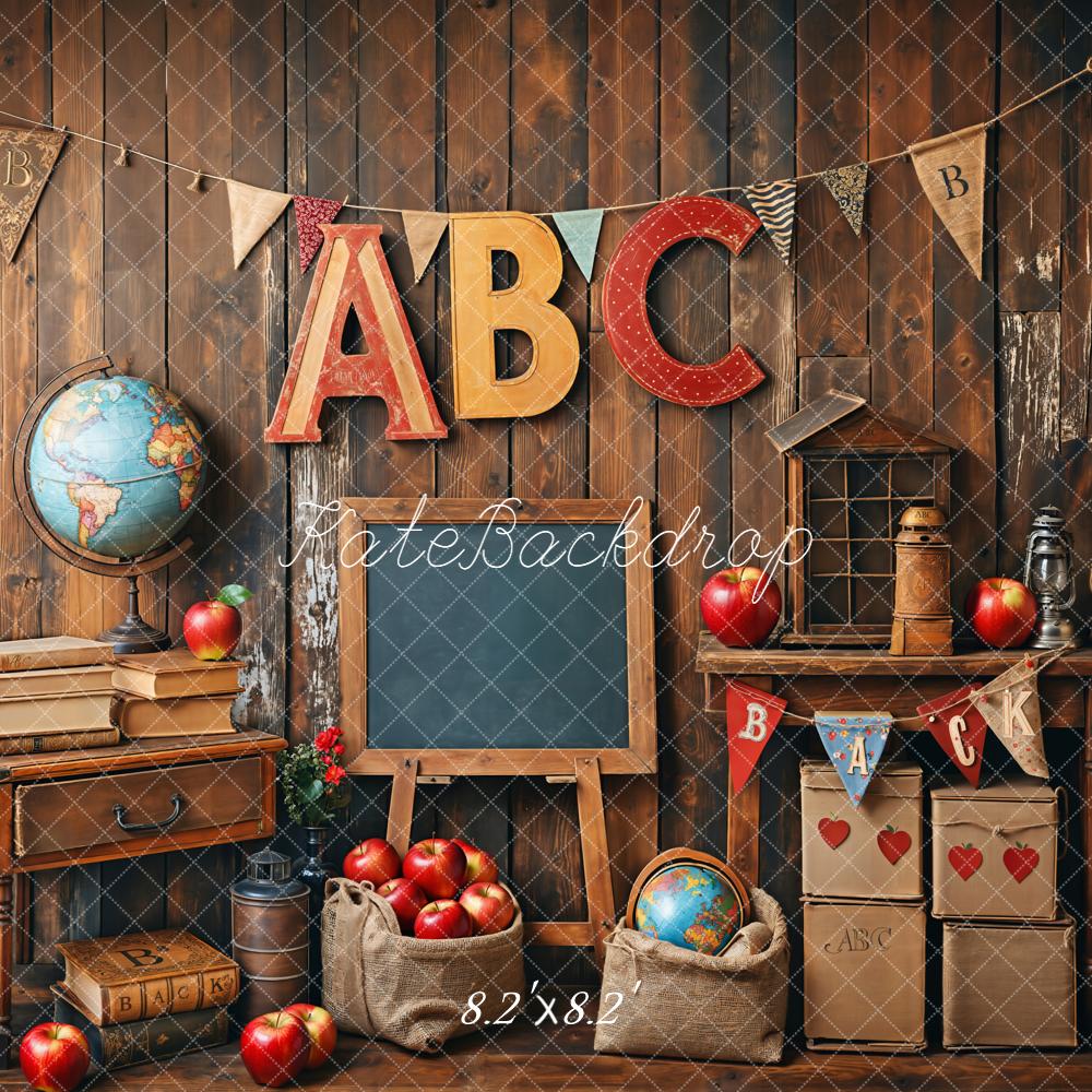 Kate Back to School/Graduation Globe Vintage Wooden Wall Backdrop Designed by Emetselch