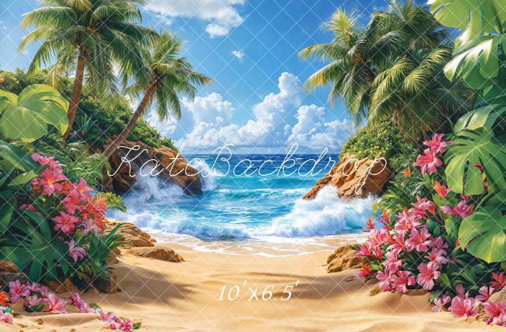 Kate Beach Combination Printed Backdrops for Photography( 3 Backdrops & 1 Floor )